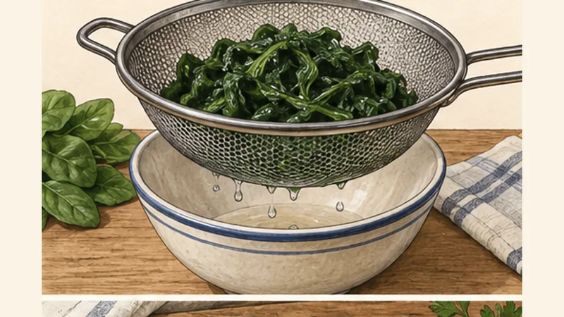Spinach and Feta Gözleme, step 3: Wilt and dry the spinach.