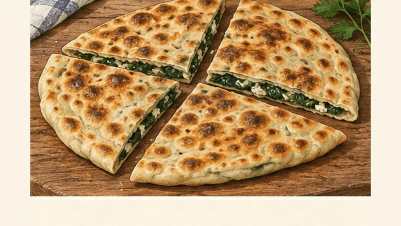 Spinach and Feta Gözleme, step 6: Griddle until freckled and crisp.