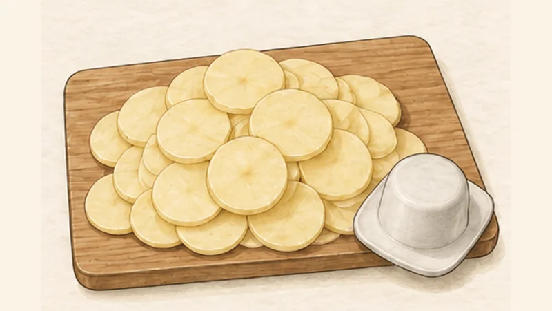 Gratin Dauphinois, step 2: Slice without rinsing.