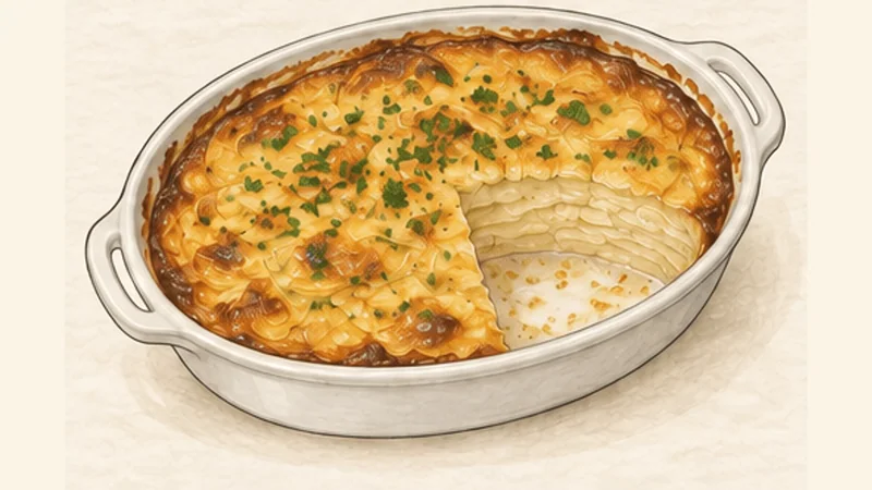 Gratin Dauphinois, step 7: Let the layers settle.