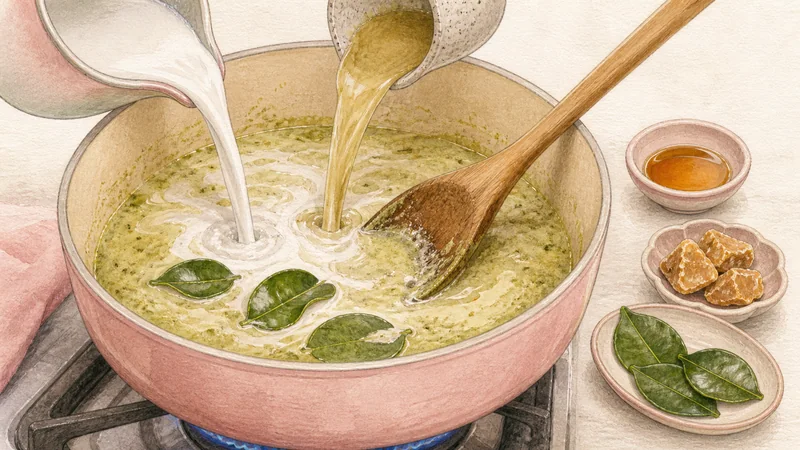 Thai Green Chicken Curry, step 4: Build the coconut broth.
