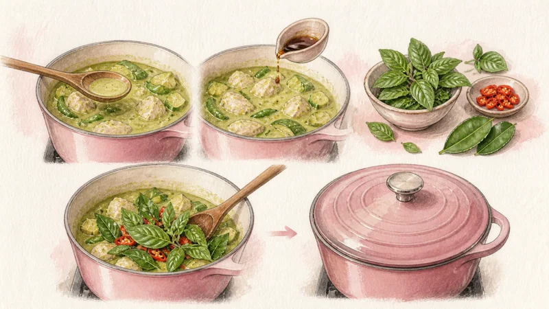 Thai Green Chicken Curry, step 7: Balance and add basil.