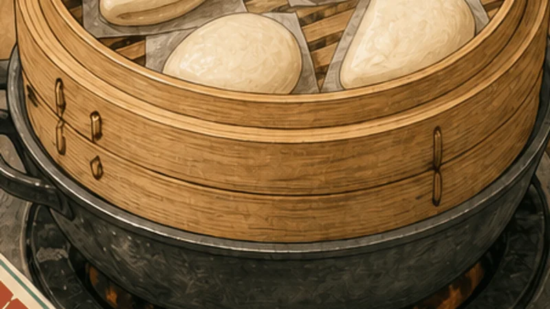 Gua Bao, step 4: Proof and steam the folded buns.