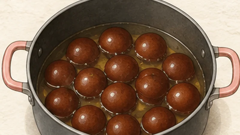Gulab Jamun, step 6: Soak in warm syrup.