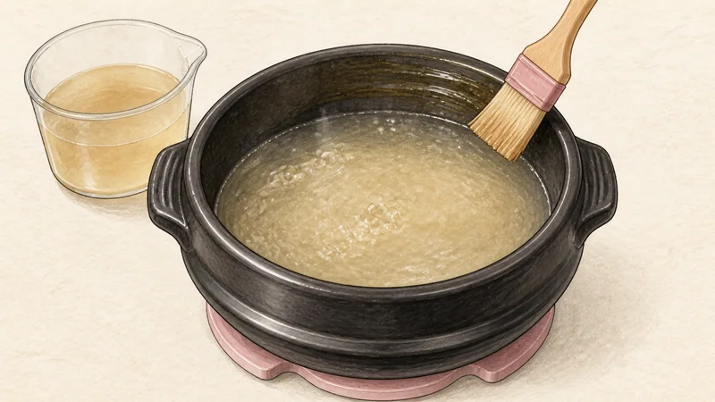 Ttukbaegi gyeran-jjim, step 2: Heat the stock in ttukbaegi.