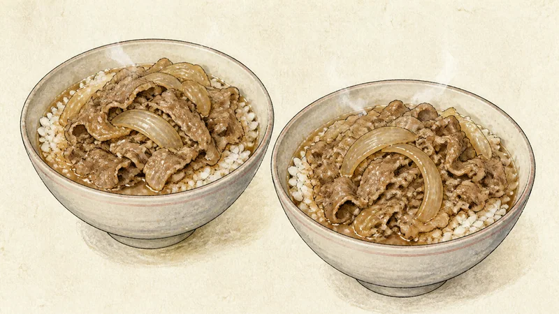 Gyudon (beef rice bowl), step 6: Build the bowls and serve.