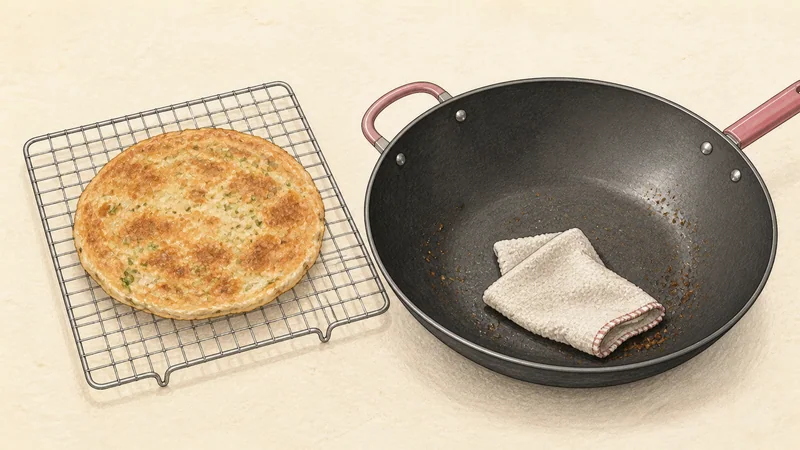 Seafood scallion pancake, step 7: Drain the first pancake.