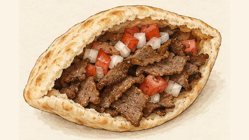 Halifax Donair, step 6: Fill with meat and vegetables.
