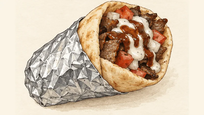 Halifax Donair, step 7: Wrap and serve immediately.