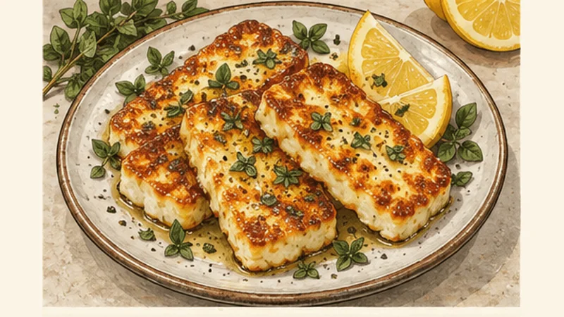 Crispy Halloumi Saganaki with Lemon, step 5: Finish with lemon and serve.