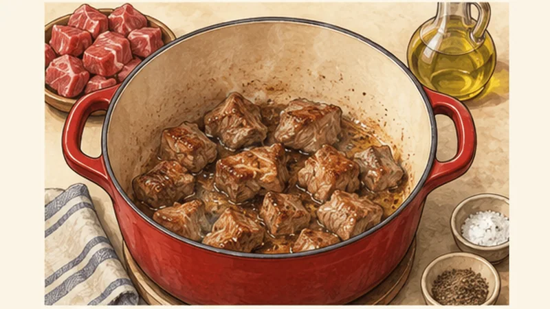 Moroccan Harira with Lamb and Lentils, step 1: Brown the lamb.