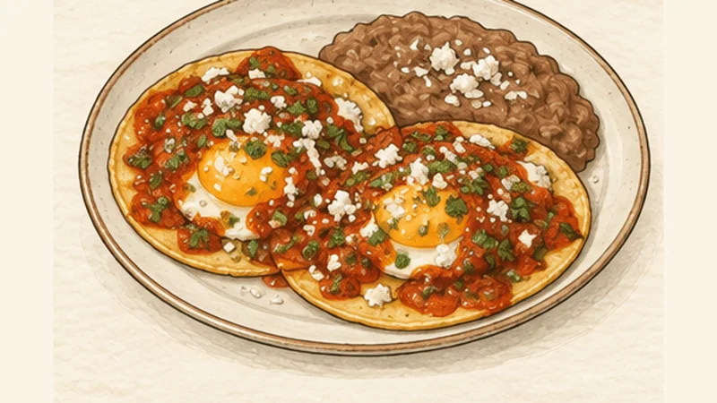 Huevos Rancheros, step 7: Serve with beans and cilantro.