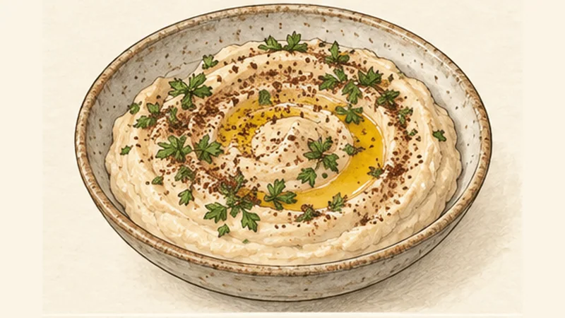 Creamy Hummus with Tahini, step 5: Serve with olive oil and sumac.