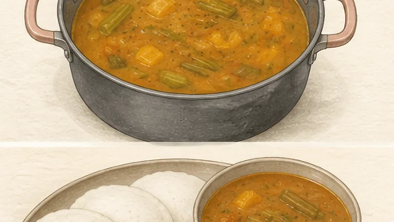 Idli Sambar, step 6: Combine and simmer the sambar.