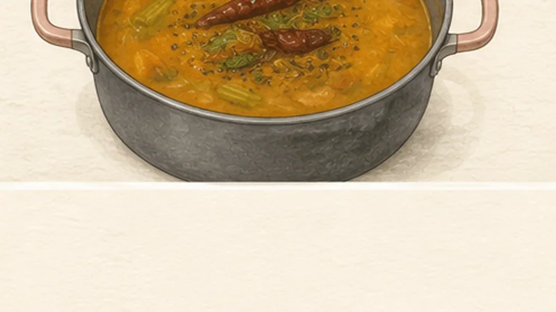 Idli Sambar, step 7: Temper the sambar.