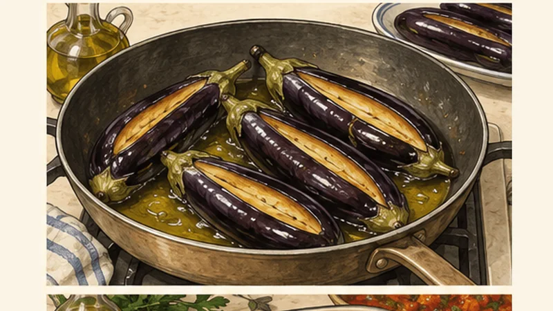 Imam Bayildi — Turkish Olive-Oil Stuffed Eggplant, step 1: Salt and soften the eggplants.
