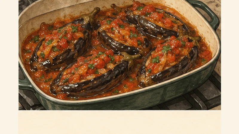 Imam Bayildi — Turkish Olive-Oil Stuffed Eggplant, step 5: Braise until silky.
