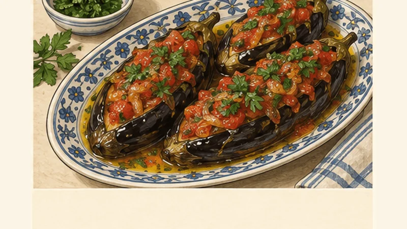 Imam Bayildi — Turkish Olive-Oil Stuffed Eggplant, step 6: Rest and garnish.