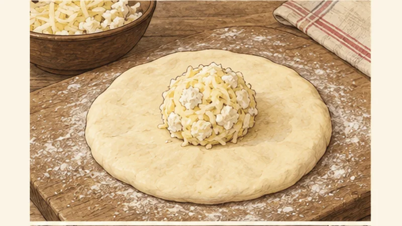 Imeretian Khachapuri, step 3: Shape the cheese filling.