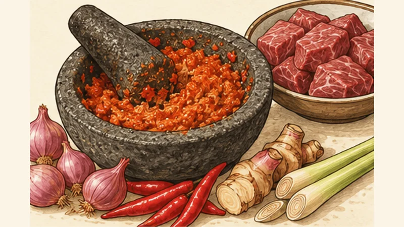 West Sumatran Beef Rendang, step 1: Make the spice paste.