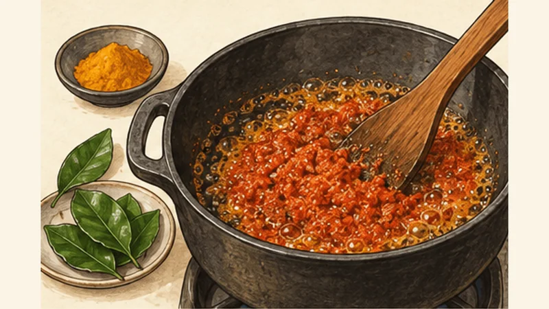 West Sumatran Beef Rendang, step 2: Toast the spice paste.