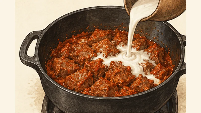 West Sumatran Beef Rendang, step 3: Coat the beef.