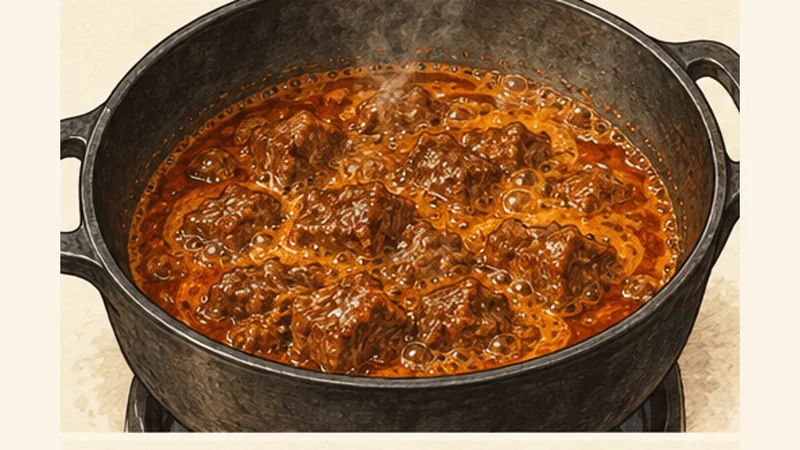 West Sumatran Beef Rendang, step 4: Simmer until tender.