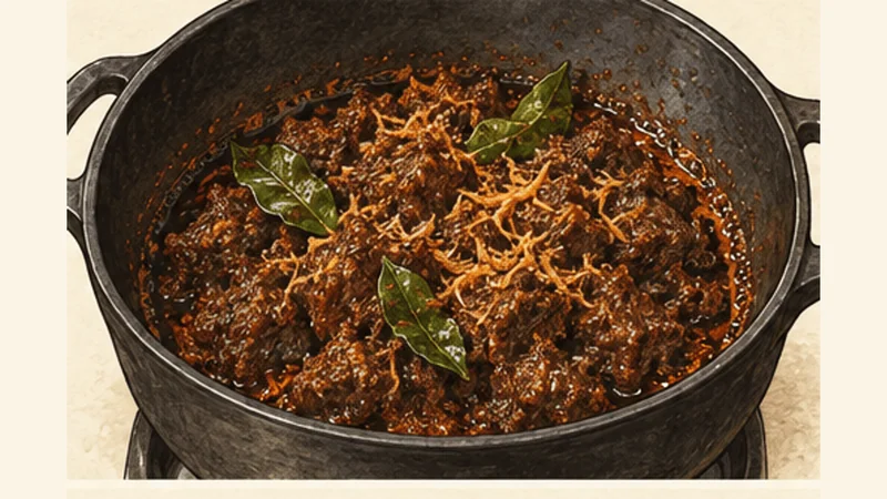 West Sumatran Beef Rendang, step 5: Darken the rendang.