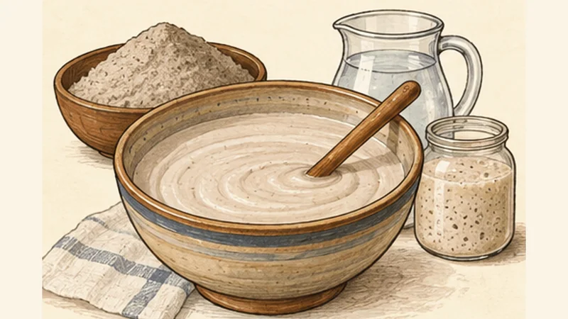 Ethiopian Teff Injera Flatbread, step 1: Mix the teff batter.