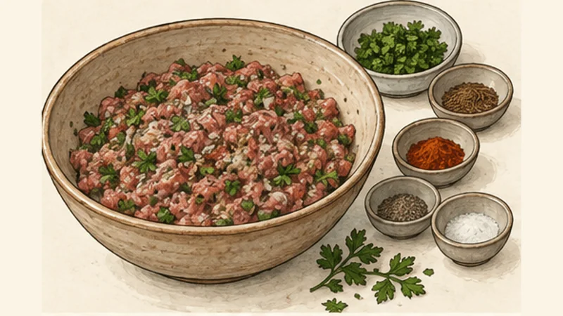 Iraqi Lamb Kofta Kebabs, step 2: Season the lamb mixture.