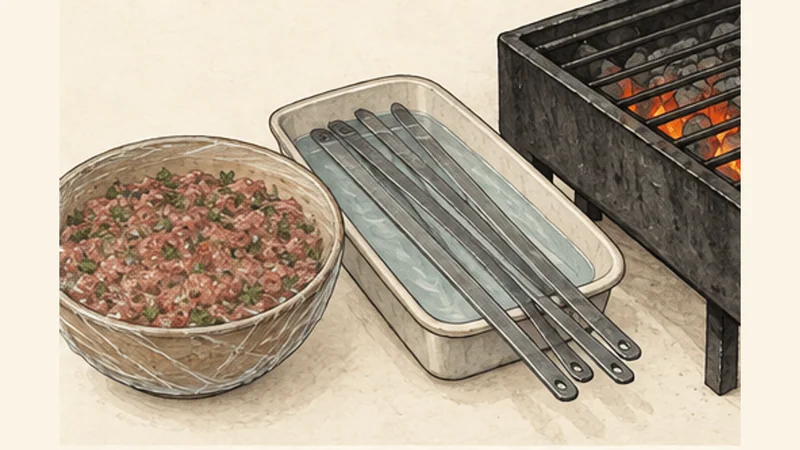 Iraqi Lamb Kofta Kebabs, step 3: Chill and prepare skewers.