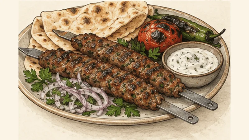 Iraqi Lamb Kofta Kebabs, step 7: Serve with flatbread and salad.