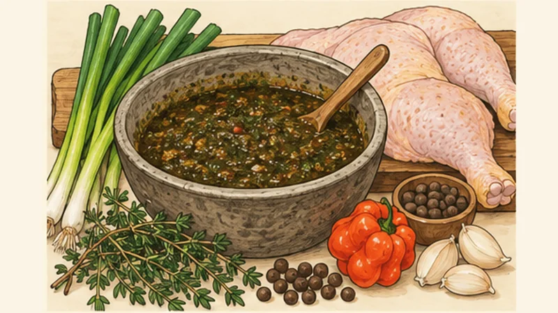 Jamaican Jerk Chicken, step 1: Blend the jerk seasoning.