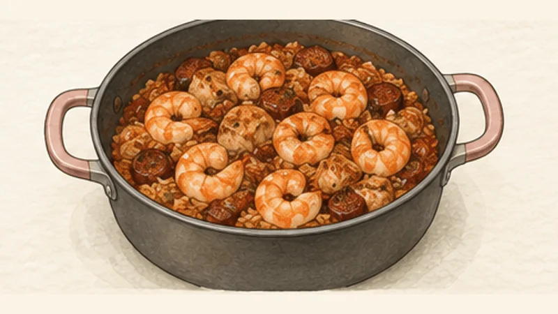 Jambalaya, step 8: Steam the shrimp on top.