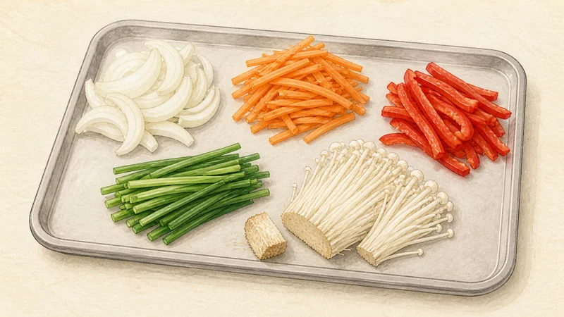 Vegetable japchae, step 2: Prepare the vegetables.