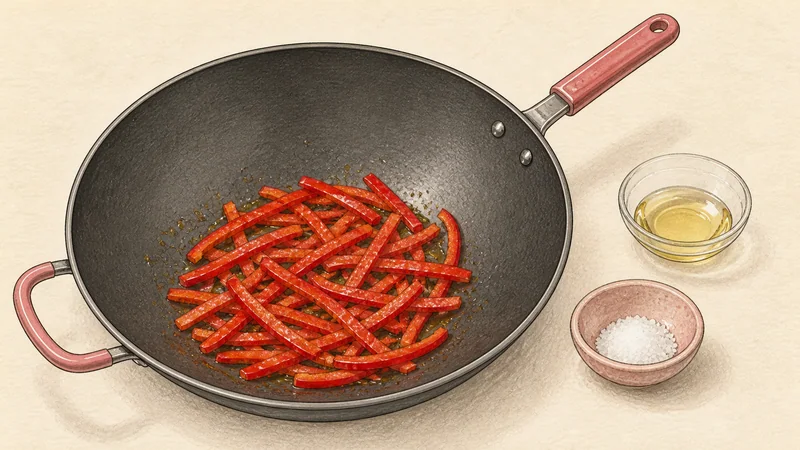 Vegetable japchae, step 8: Cook the red pepper.