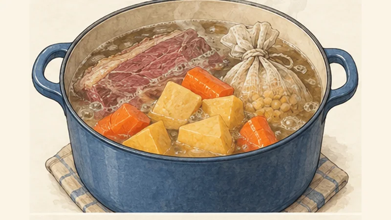 Newfoundland Jiggs Dinner, step 4: Add the rutabaga and carrots.