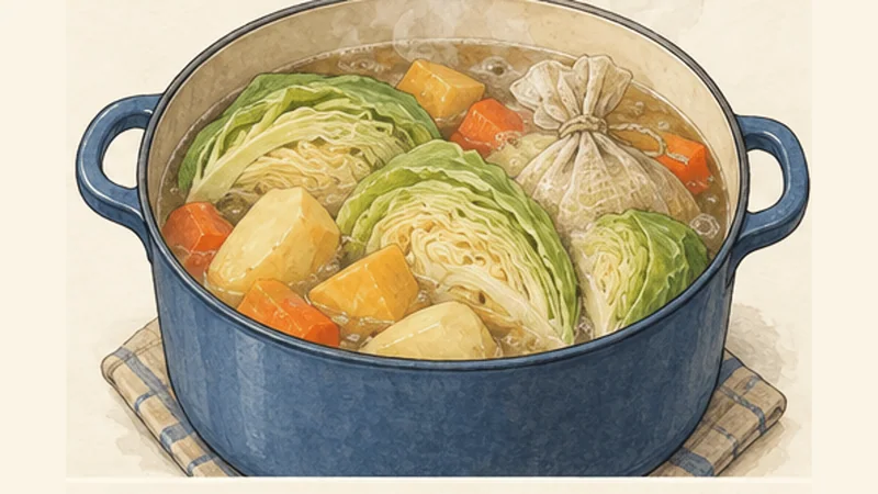 Newfoundland Jiggs Dinner, step 6: Add cabbage and finish the vegetables.