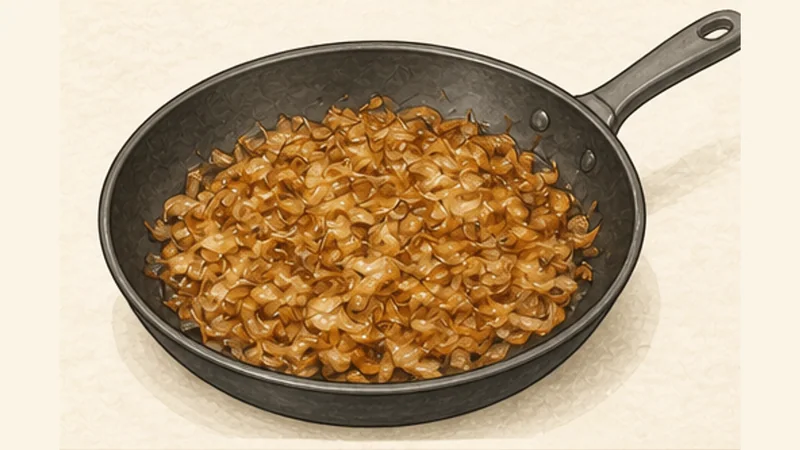 Käsespätzle, step 1: Brown the onions slowly.