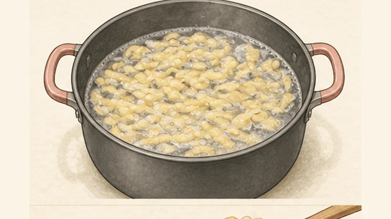 Käsespätzle, step 5: Press the first batch.