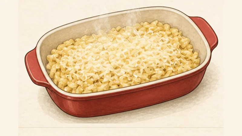 Käsespätzle, step 6: Layer with cheese.