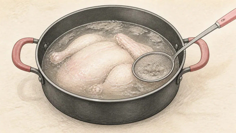 Chicken kalguksu, step 4: Start a cold chicken broth.