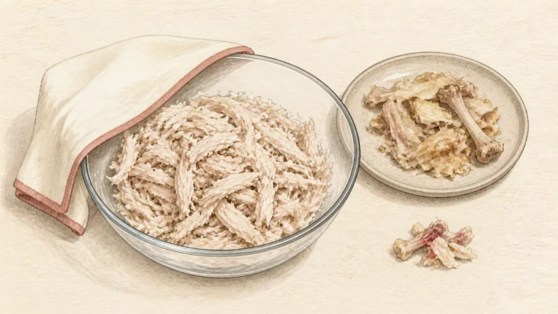 Chicken kalguksu, step 7: Shred the cooked chicken.