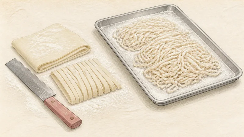 Chicken kalguksu, step 9: Fold and hand-cut the noodles.