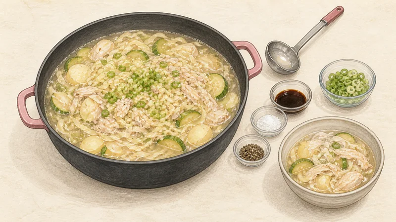 Chicken kalguksu, step 14: Season and serve without delay.