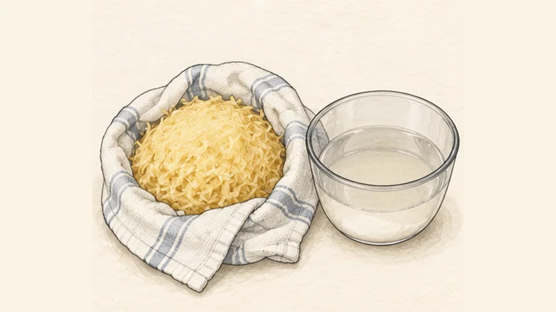 Kartoffelpuffer, step 2: Squeeze very dry.