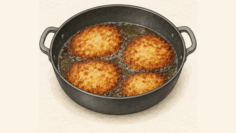 Kartoffelpuffer, step 5: Fry until lacy and crisp.