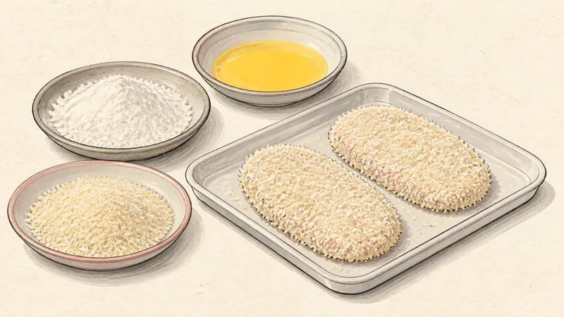 Katsudon (pork cutlet rice bowl), step 3: Bread the cutlets.