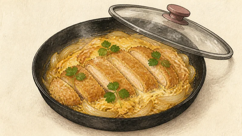 Katsudon (pork cutlet rice bowl), step 7: Set the egg topping.