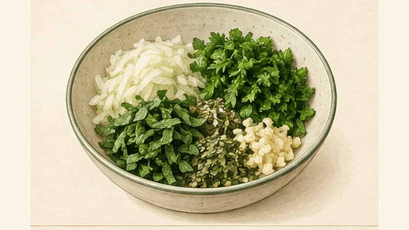Keftedes, step 2: Drain the grated onion.